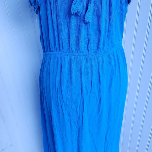 Time and Tru Blue A Line Hi Low Hemline Peasant Dress Elastic Waist Sz S 4-6 - Picture 4 of 10